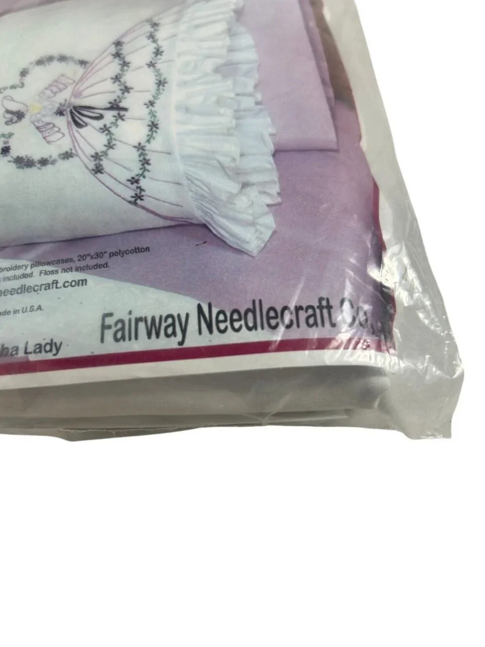 Fairway Needlecraft Stamped Embroidery Pillowcase Kit Somba Lady 82527 Ruffled